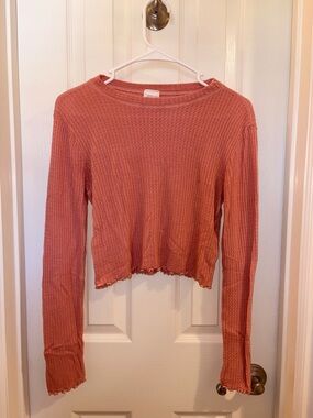 Full Tilt Rust Waffle-Knit Long Sleeve Crop Top